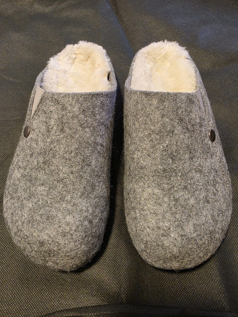 Source Unknown Gray Felt Shearling-Lined Slip-On Clog Mules